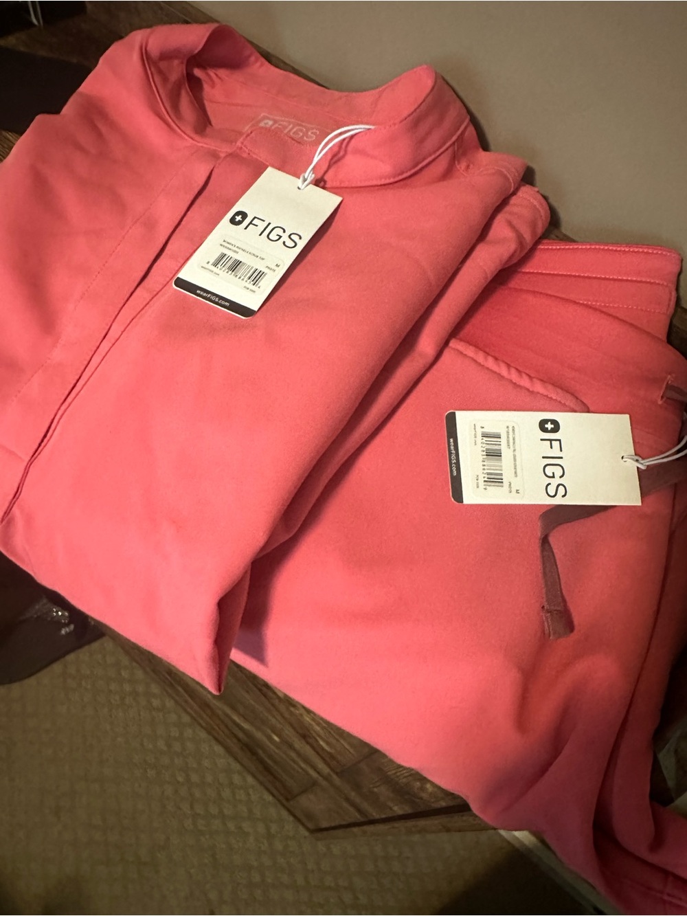 Figs Coral Pink Scrub Top with Tag
